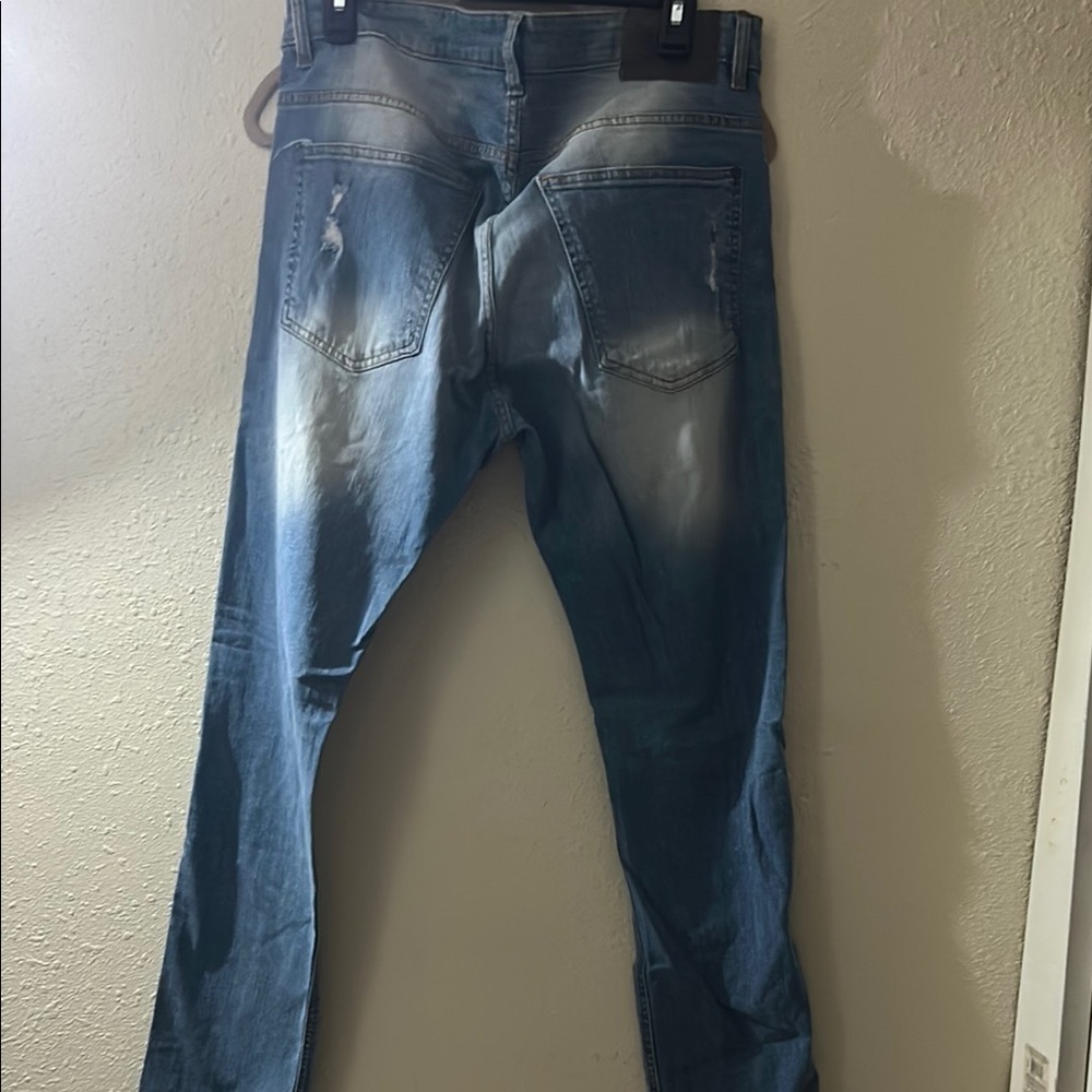 Blue Slim Distressed Jeans - Picture 3 of 4